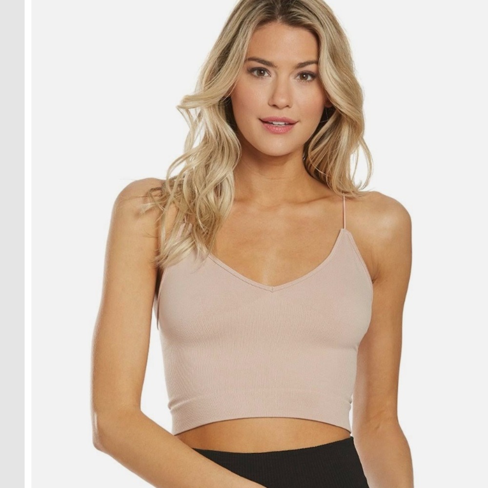 Free People Ribbed V Neck Brami Longline Bralette Pink Size XS/S
